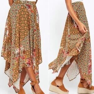 NWT Free People Stay Awhile Boho Printed Asymmetrical Skirt